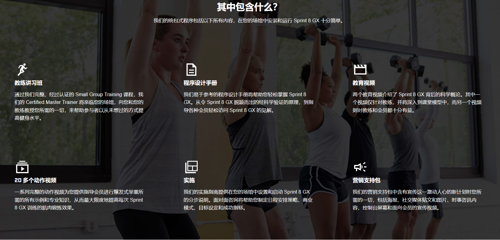 我们的统包式程序包括以下所有内容，在您的场馆中安装和运行 Sprint 8 GX 十分简单